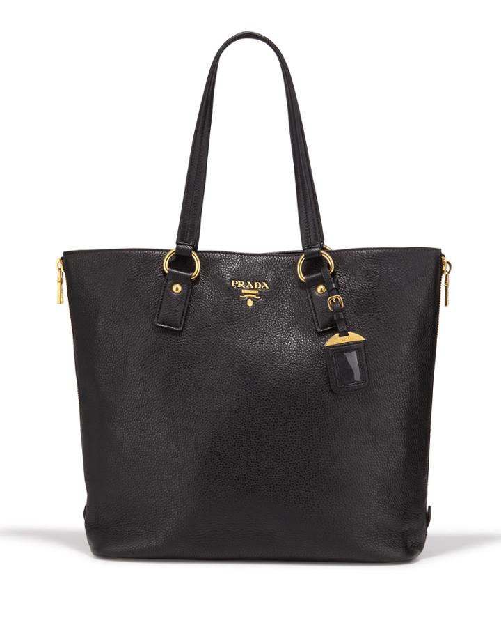 Vitello Daino Pebbled Leather Shopper Tote Bag