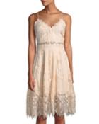 Calla Sleeveless Geometric-lace A-line Dress, Blush