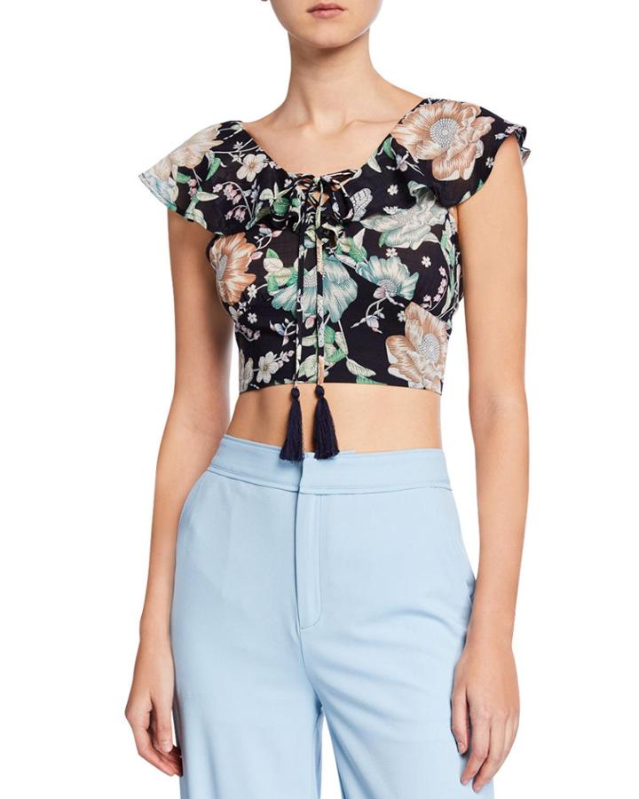 Floral Print Tassel Crop Top