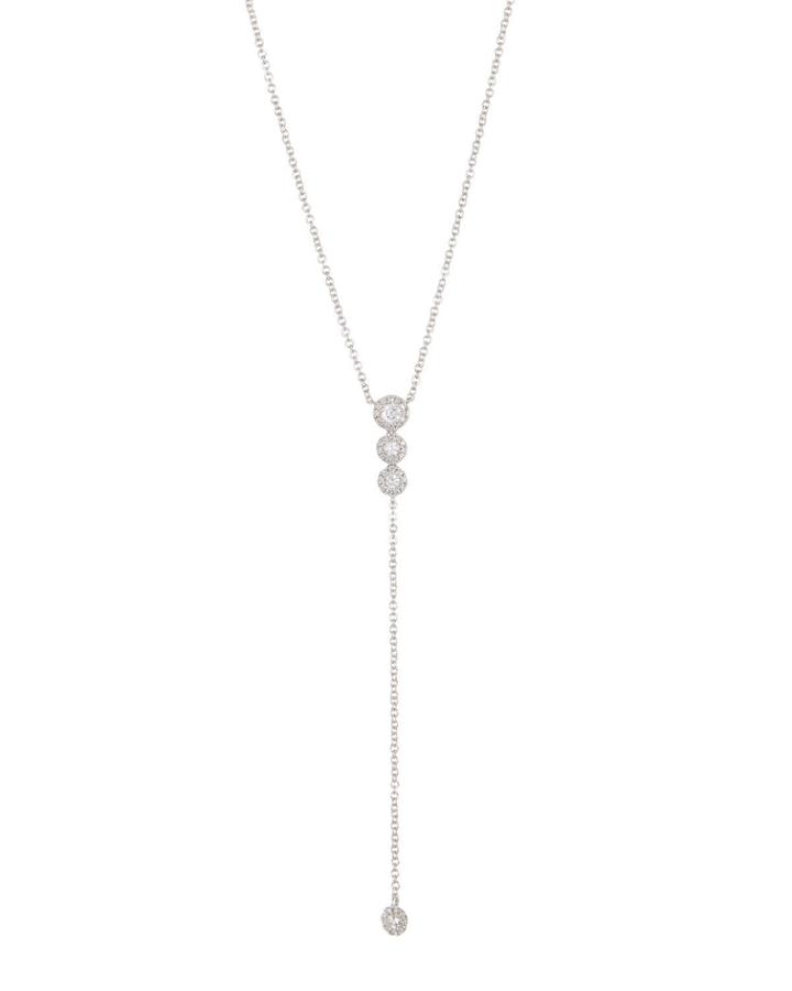 14k White Gold Diamond Halo Y-drop Necklace