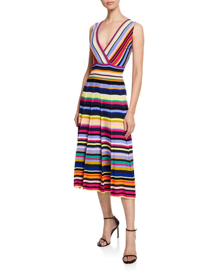 Plus Size Striped Surplice Fit-and-flare