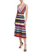 Plus Size Striped Surplice Fit-and-flare