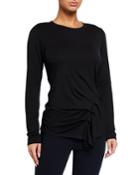 Pleated Front Long-sleeve Tee