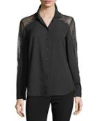 Long-sleeve Crepe Button Down