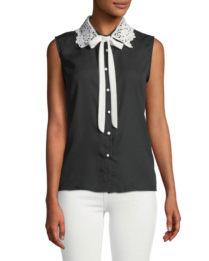 Lace-collar Bow-tie Blouse