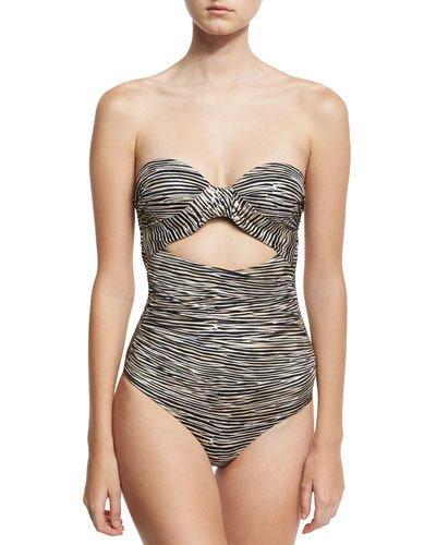Hermosa Tallulah Cutout Maillot Swimsuit, Black/gold