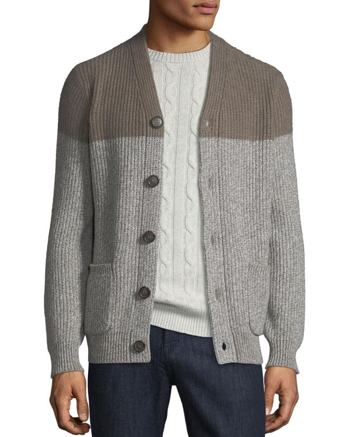 Men's Cashmere Melange Colorblock Cardigan