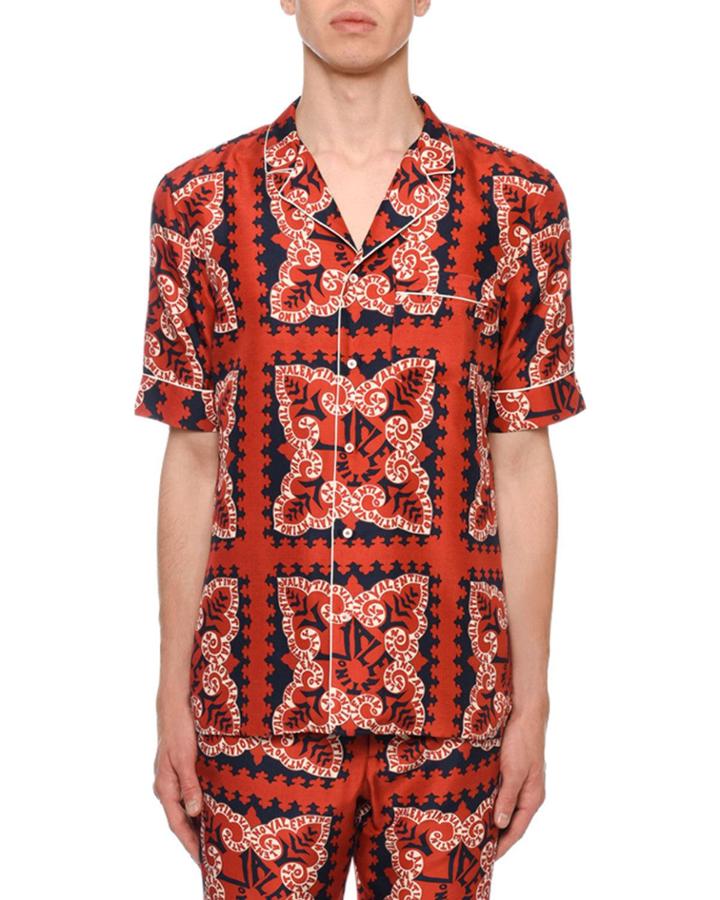 Men's Logo Bandana-pattern Silk Short-sleeve