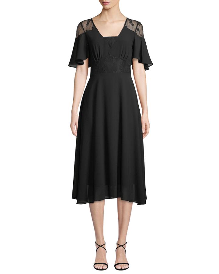 Lace-flutter Sleeve A-line Dress