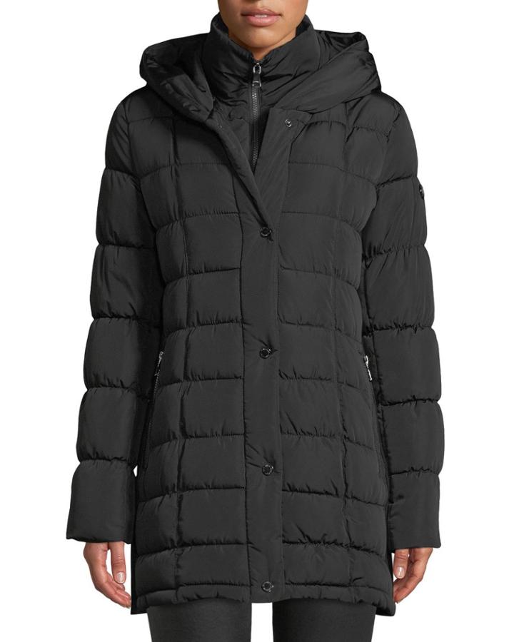 Knit-side Bibbed Puffer Jacket