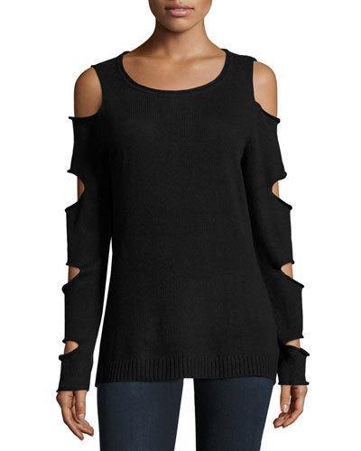 Bondage-sleeve Sweater Top, Black