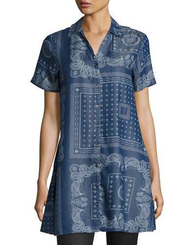 Chambray Bandana-print Tunic, Blue Pattern