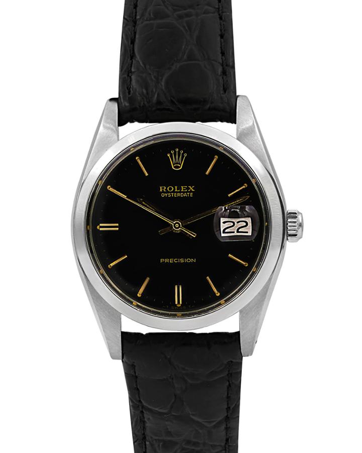 Pre-owned Men's 34mm Oysterdate Leather Watch, Black