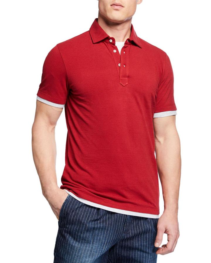 Men's Short-sleeve Contrast-trim Polo