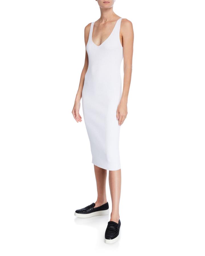 Ribbed Double V-neck Sleeveless Dress
