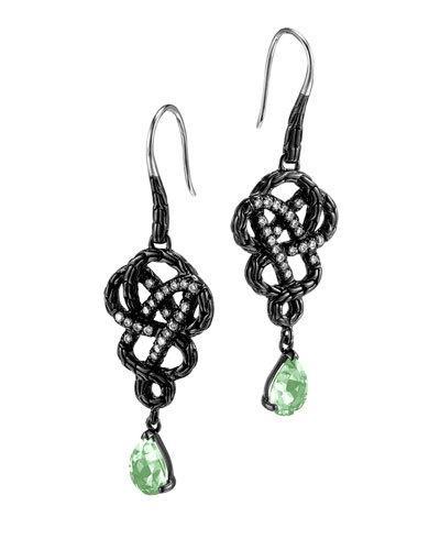 Batu Classic Chain Green Braided Amethyst & Diamond Drop Earrings