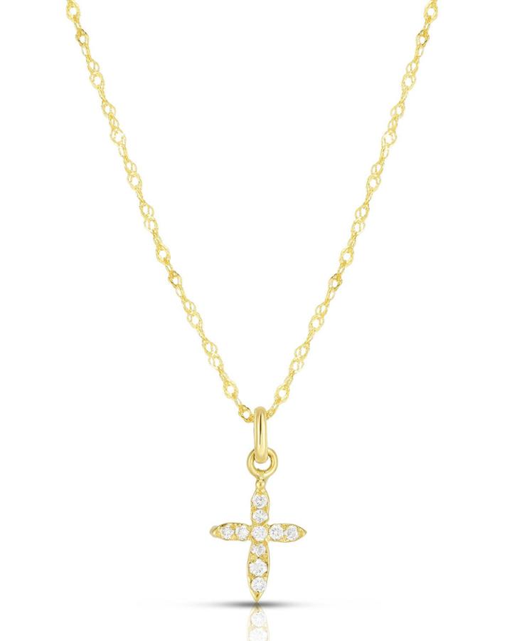14k Short Diamond Cross Pendant Necklace