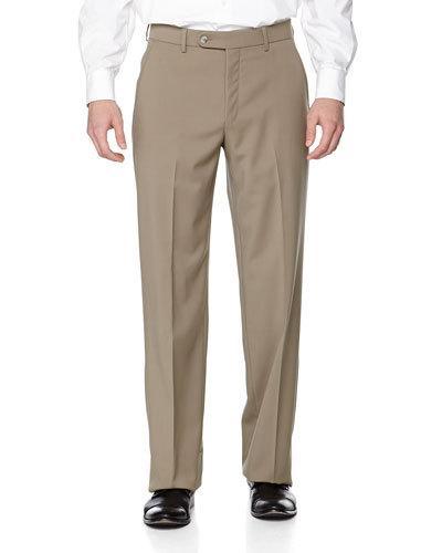 Classic-fit Flat-front Wool Pants, British Tan