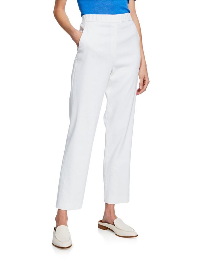 Straight-leg Stretch-linen Twill Pull-on Ankle Pants