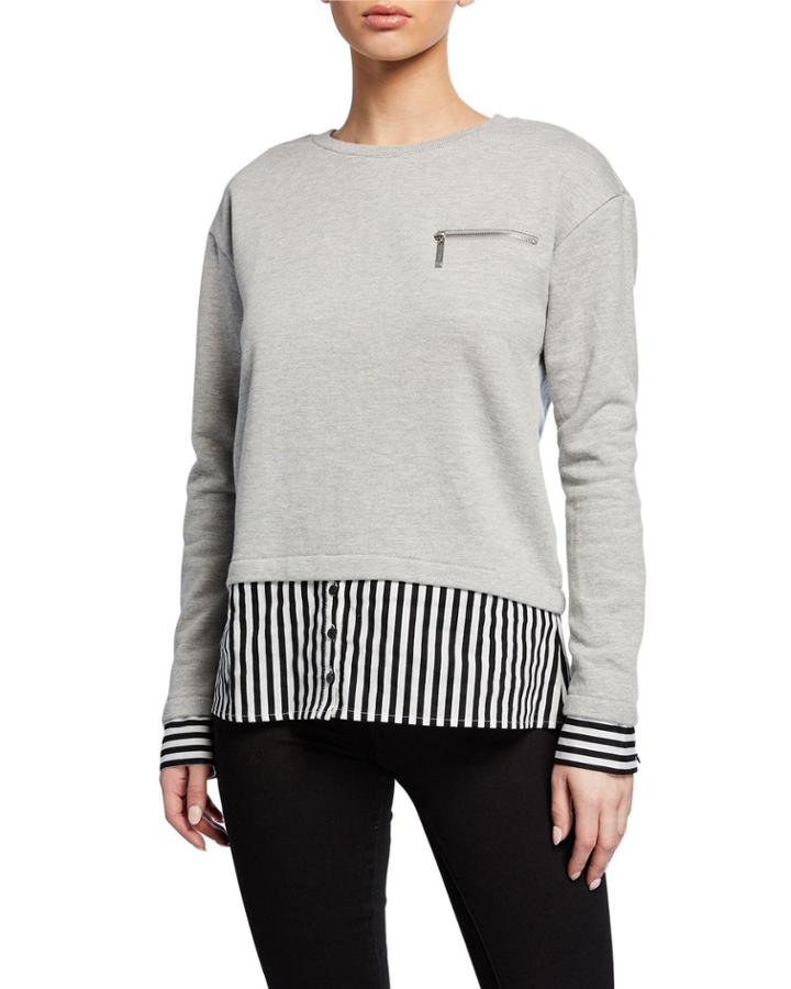 Twofer Sweater & Striper Shirting Pullover