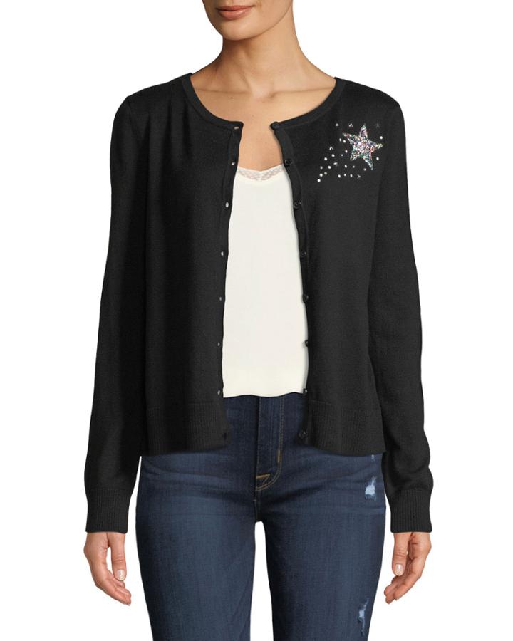 Star-sequin Button-front Cardigan