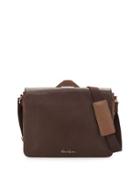 Textured Leather Messenger Bag, Brown
