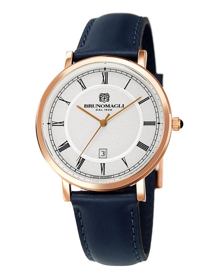 41mm Milano Date Watch W/ Leather, Blue/rose