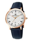 41mm Milano Date Watch W/ Leather, Blue/rose