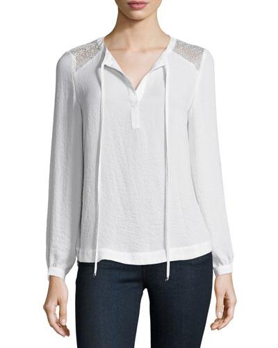 Long-sleeve Lace-panel Tunic, Ivory