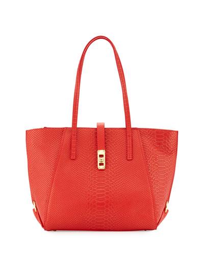 Ondine Snake-embossed Leather Tote Bag, Red