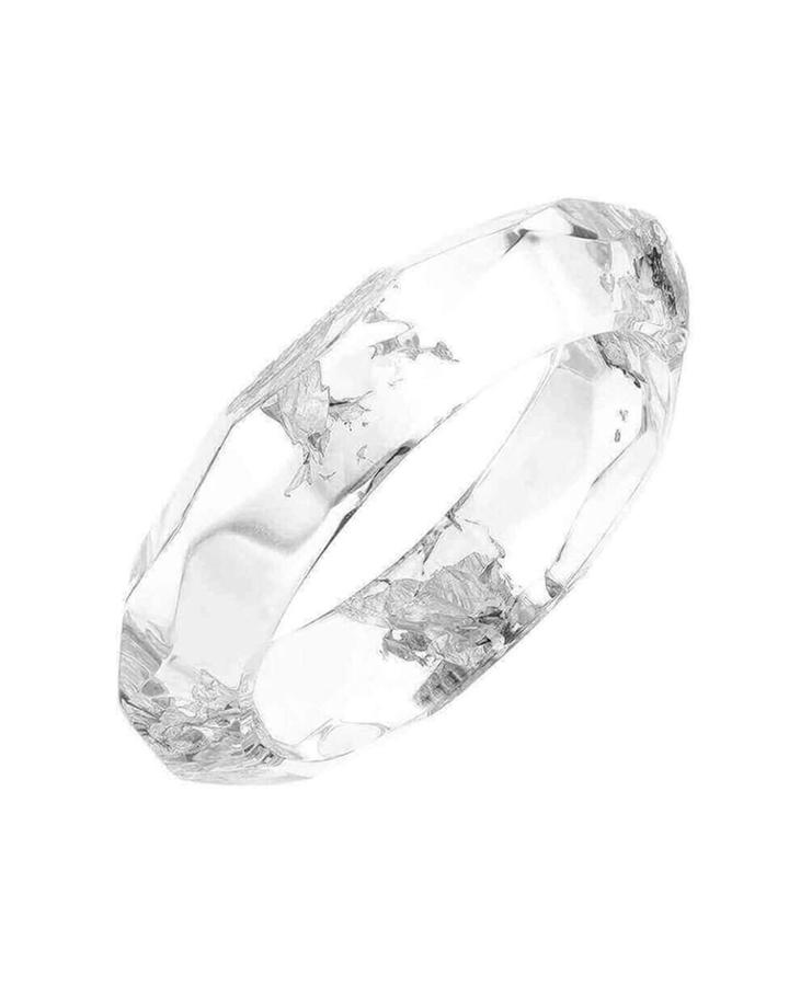 Faceted Bangle Bracelet, Clear/silver