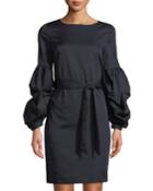 Gail Tiered Balloon-sleeve Tie Waist Dress