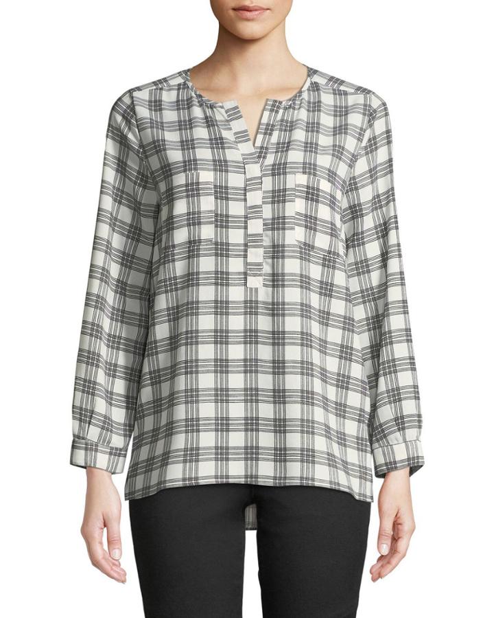 Nepal Checkered Long-sleeve Blouse