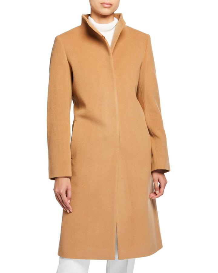Long Funnel-neck Wool-blend Coat
