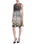 Sleeveless Metallic-fringe Midi Dress, Black/gold