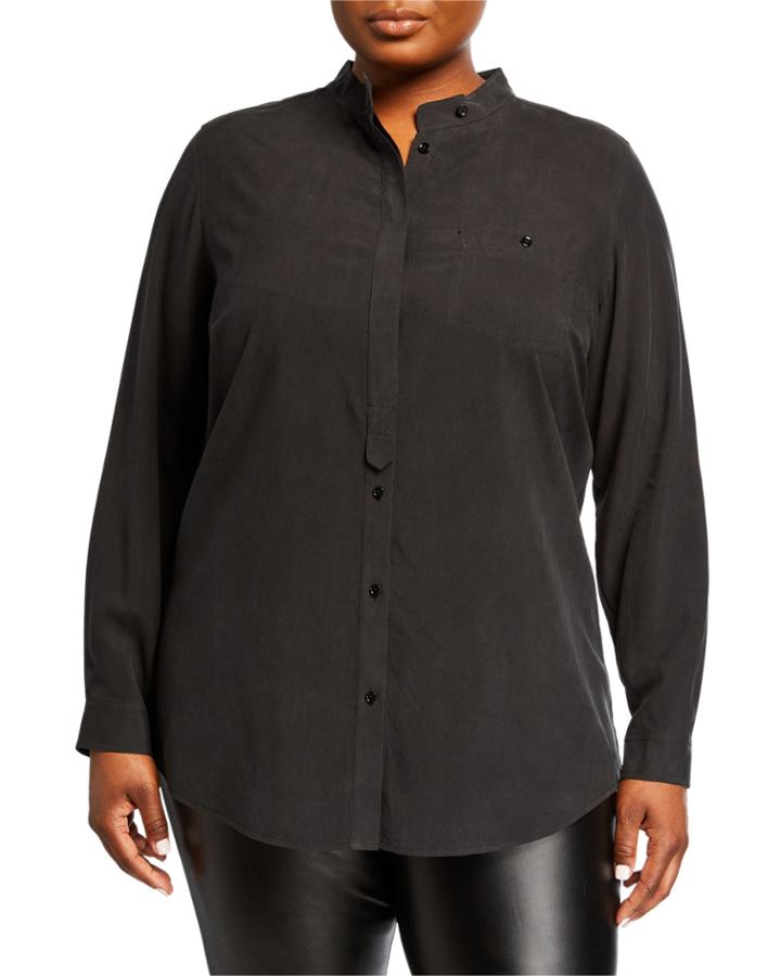 Plus Size Silk Button-front