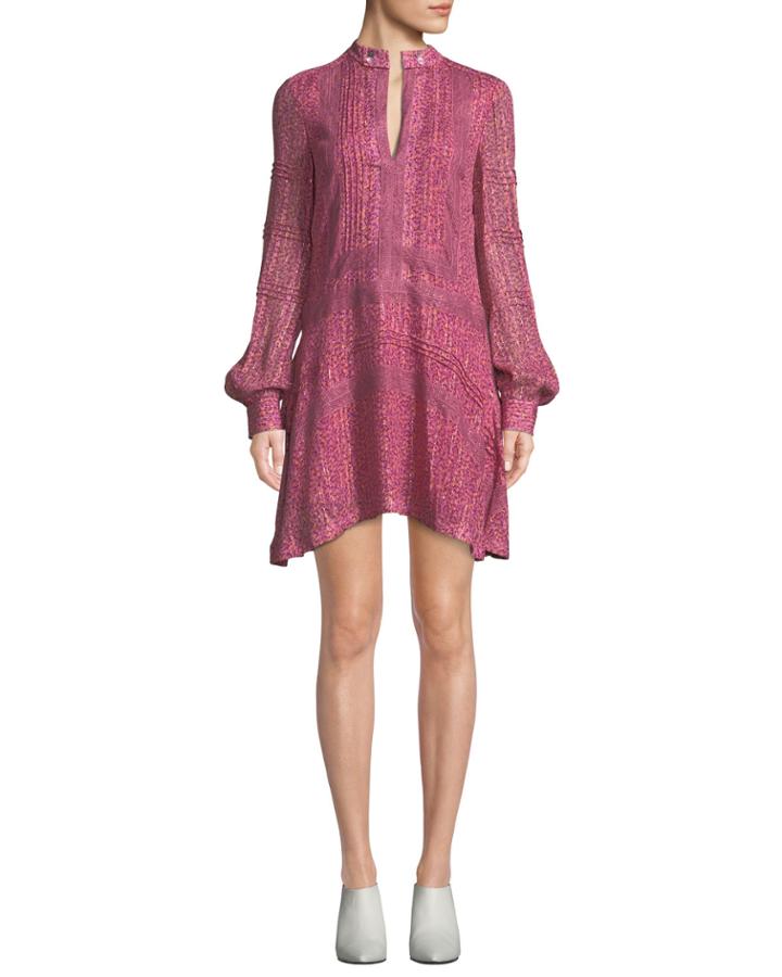 Floral-print Mini-length Shift Dress With