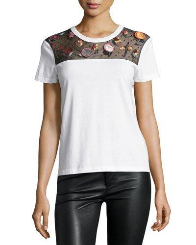 Short-sleeve Tee With Point D'esprit Yoke