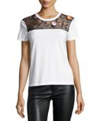 Short-sleeve Tee With Point D'esprit Yoke