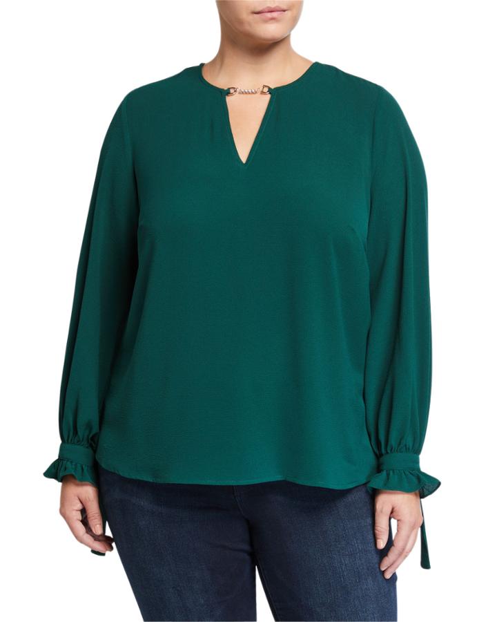 Plus Size Long-sleeve Mini Chain Blouse