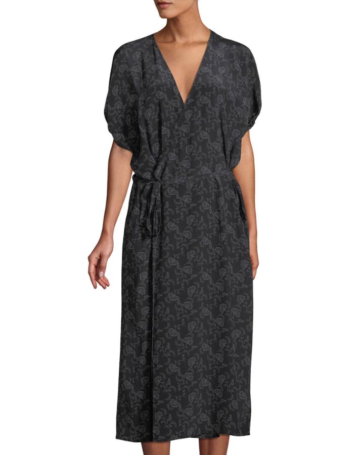 Floral-print Silk Kimono Wrap Dress