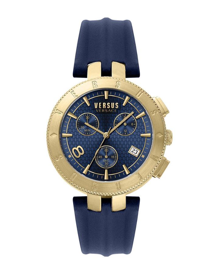 Men's 44mm Gold Ip Watch With Blue