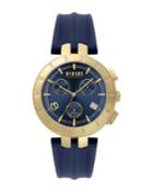 Men's 44mm Gold Ip Watch With Blue