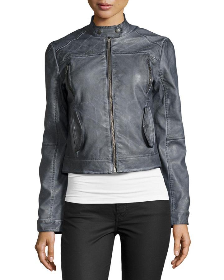 Bagatelle Mock-neck Faux-leather Jacket, Gray - (xs)