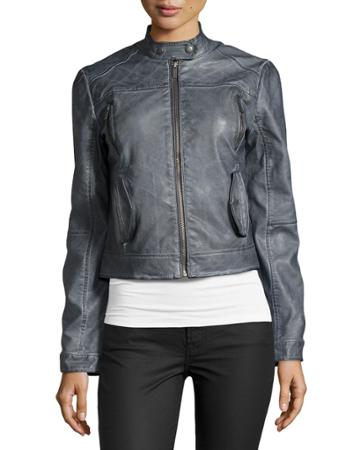 Bagatelle Mock-neck Faux-leather Jacket, Gray - (xs)