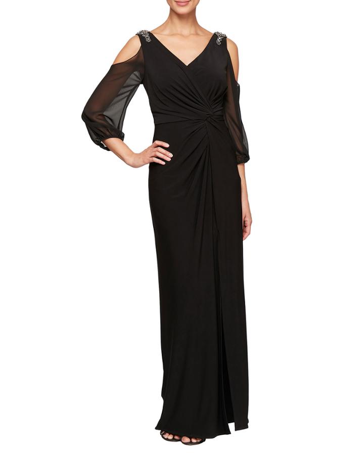Knot-front Cold-shoulder Column Dress