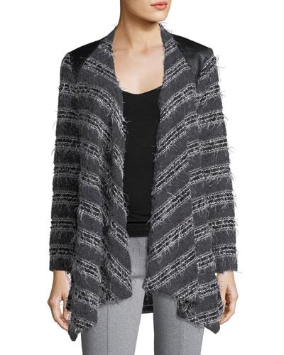Faux-leather Trim Drape Cardigan