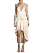 Silk Satin High-low Slip Dress, Beige