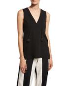 Tassel V-neck Sleeveless Blouse, Black