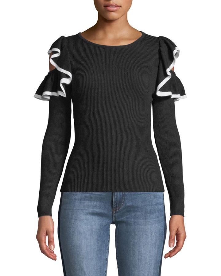 Cold-shoulder Ruffle-trim Fitted